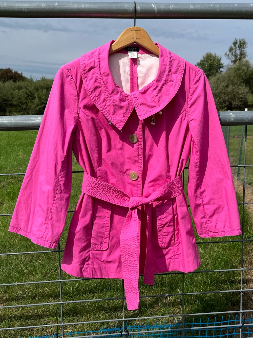 2009 J. Crew Bubblegum Pink Lightweight Jacket Size 8 Funnel Neck Girly Colorful